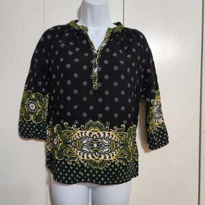 XS Cato Multicolor Abstract V-Neck 3/4 Sleeve Boho Hippie Indie Rayon Tunic